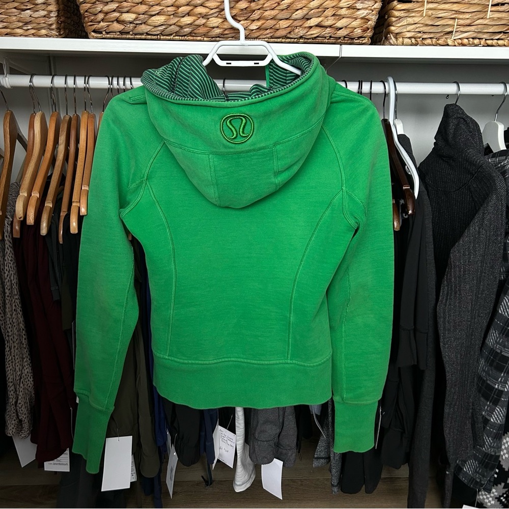 Lulu Y2K Scuba Hoodie Stretch Lined Hood Green Bean Hyper Stripe Rare Small Med